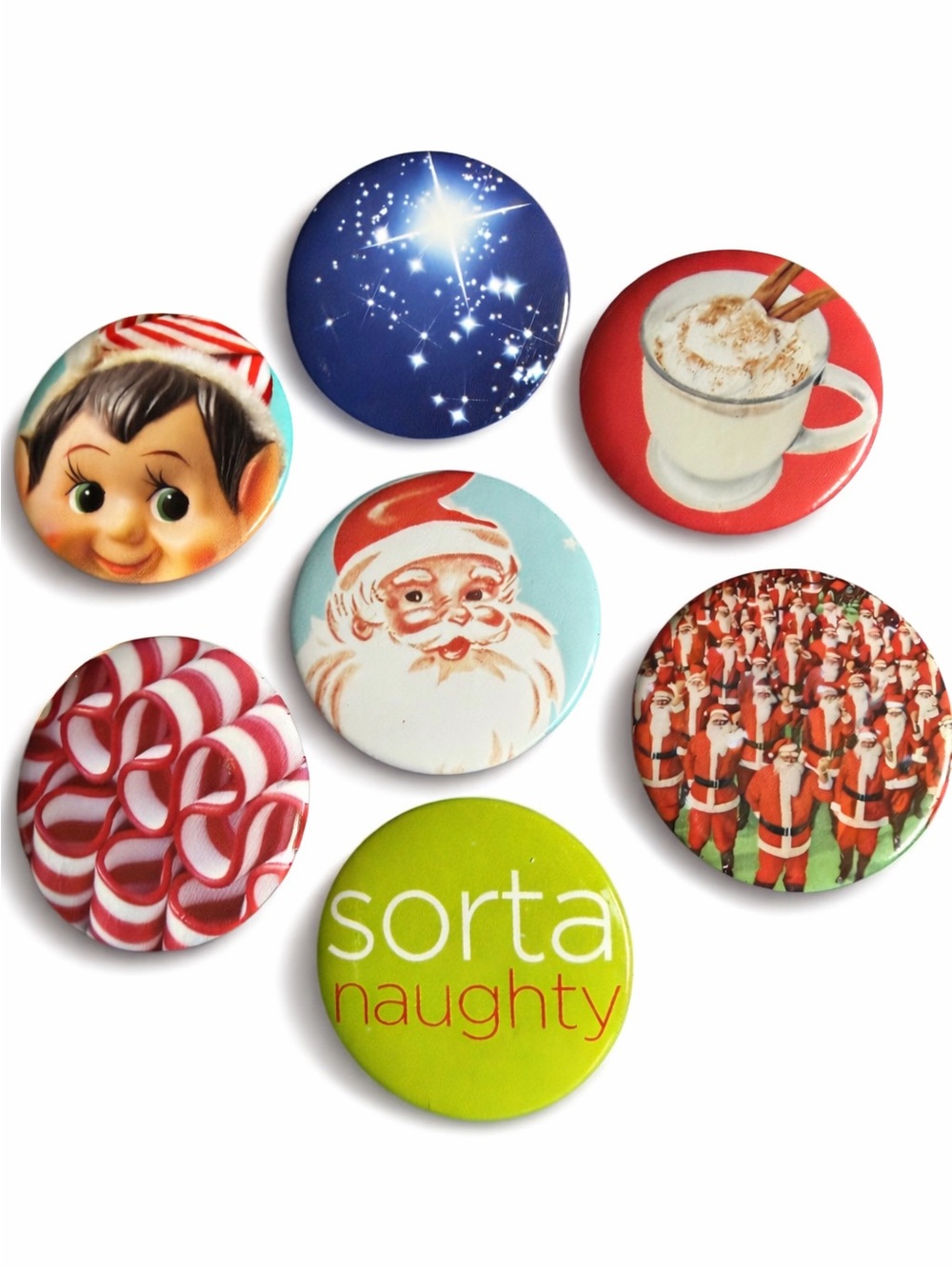 JC Penney Christmas Buttons Mini Pins Lot of 7 Holiday Black Friday Promo 2012
